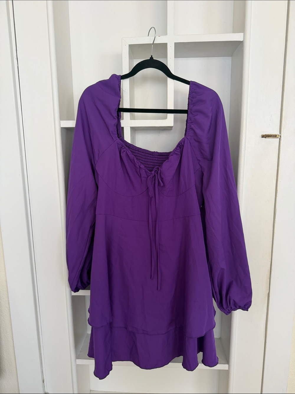 SHEIN Purple Long Sleeve Smocked Peasant Dress